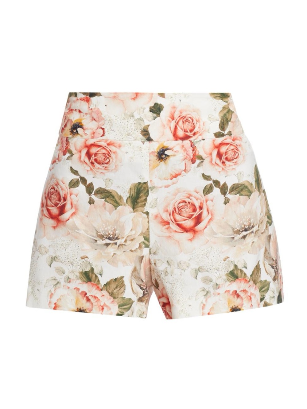 Alice + Olivia High-Waist Floral Print Shorts in Peach, Cream and Green